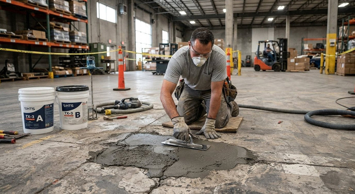 Worker using an HTS TX-3 to make a concrete patch
