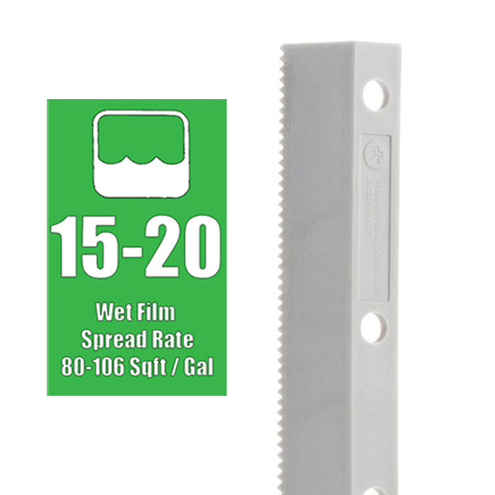 Seymour Midwest Rake Easy Squeegee replacement blade with green label showing 15-20 mil wet film thickness and a spread rate of 80-106 sq ft per gallon.
