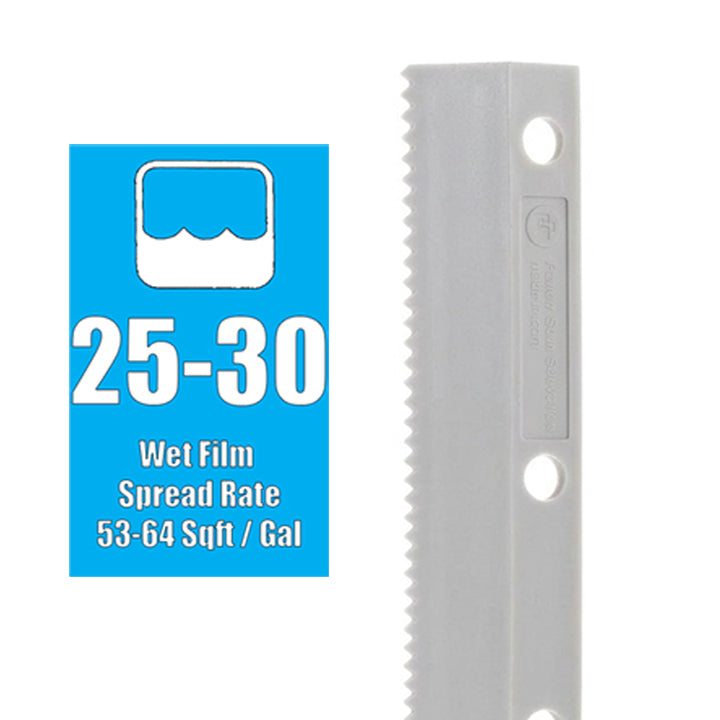 Seymour Midwest Rake Easy Squeegee replacement blade with blue label showing 25-30 mil wet film thickness and a spread rate of 53-64 sq ft per gallon.