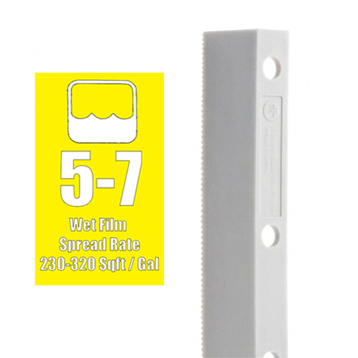 Seymour Midwest Rake Easy Squeegee replacement blade with yellow label showing 5-7 mil wet film thickness and a spread rate of 230-320 sq ft per gallon.