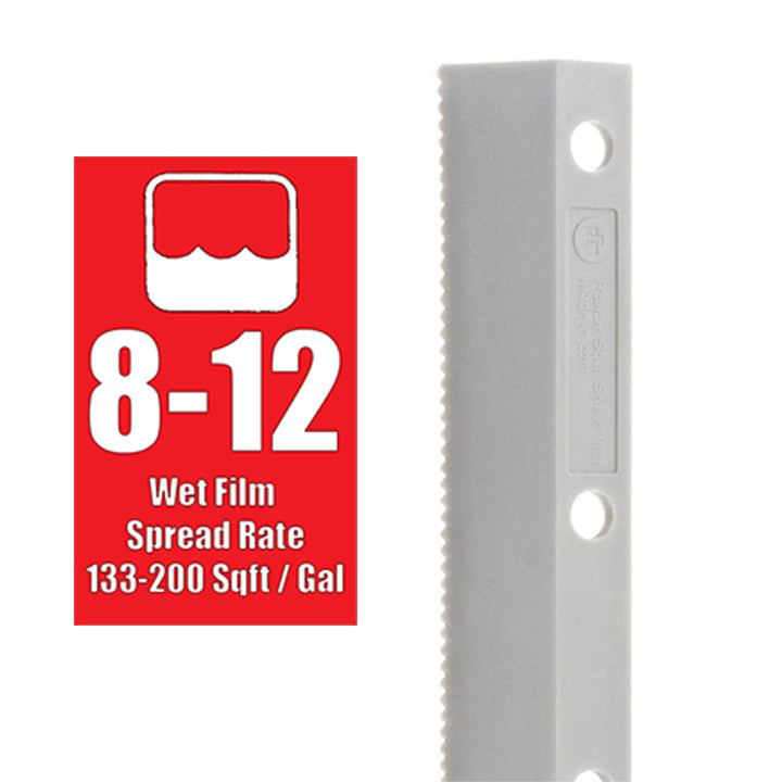 Seymour Midwest Rake Easy Squeegee replacement blade with red label showing 8-12 mil wet film thickness and a spread rate of 133-200 sq ft per gallon.