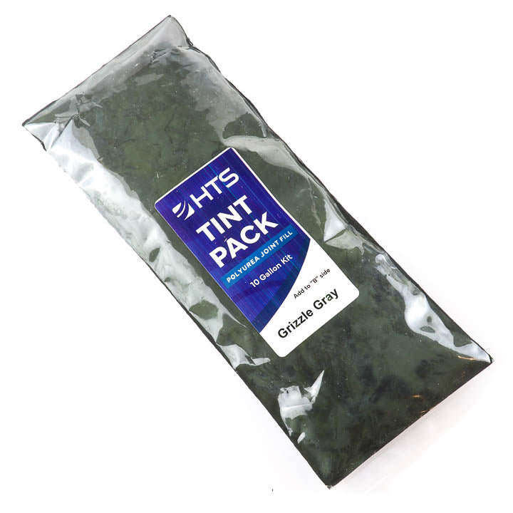 HTS Tint Pack Grizzle Gray 10 Gallon Kit in a clear plastic bag with a blue and orange label, photographed on a white background.