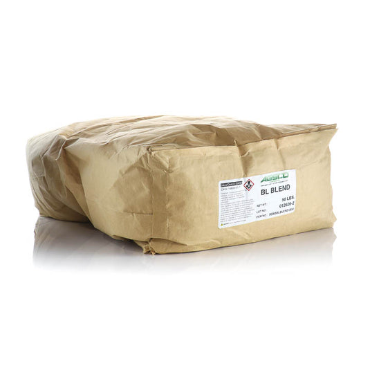 A large crinkled kraft paper bag with a white product label reading 'Axiom BL BLEND' and 'BL-05' on a clean white background.