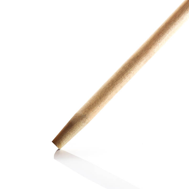 End of a threaded 72" Mop and broom handle on a reflective white background
