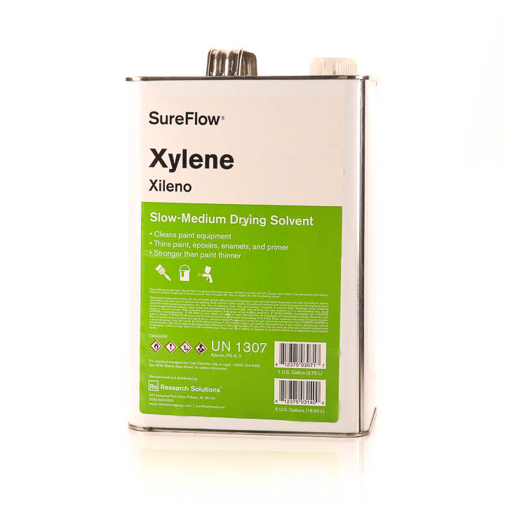Sure Flow Branded Zylene 1 gallon can on a reflective white backround