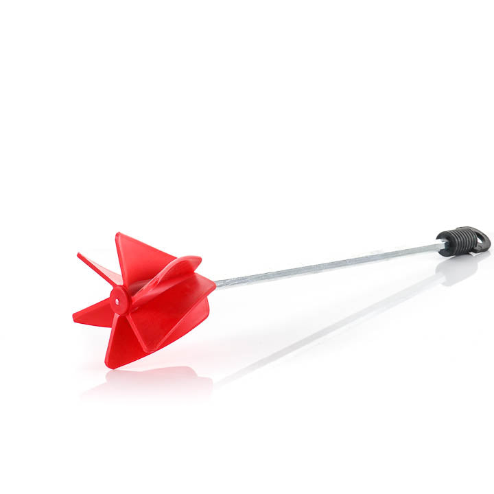 Red helix epoxy mixer paddle for 1 gallon can with hex steel drill attachment shaft for bubble free resin mixing.