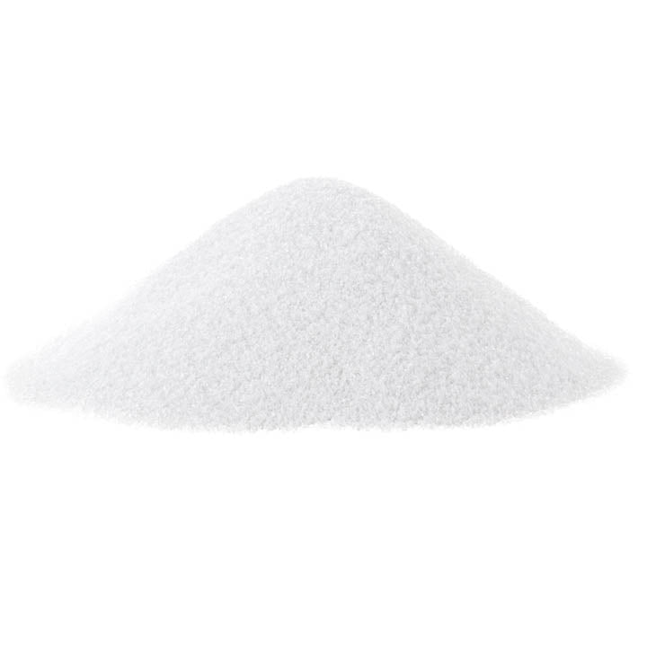A neat, conical pile of fine, white aluminum oxide grains used for sandblasting and abrasive blasting media.