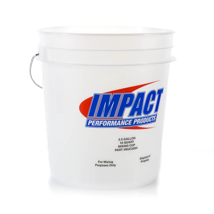 White pro-grade mixing pails featuring the blue Impact logo against a clean white background