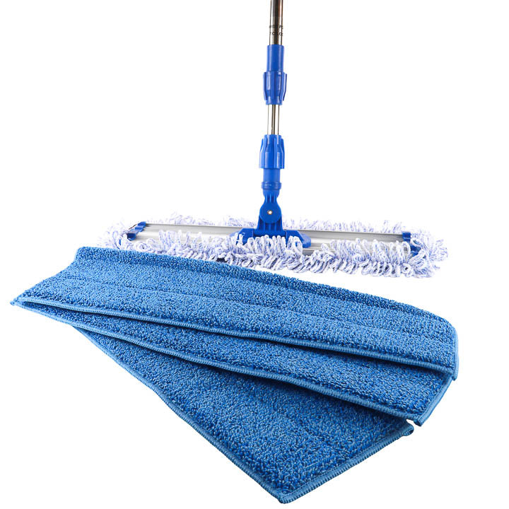 Z Flow microfiber combo mop kit with adjustable aluminum pole, heavy-duty frame, and blue microfiber cleaning pads