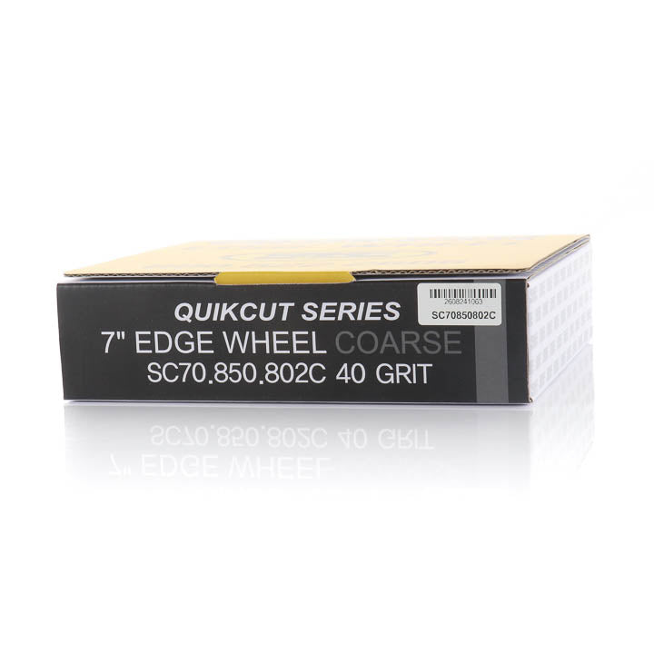 Product packaging box for SASE QuikCut Series 7-inch coarse 40-grit concrete edge wheel, model SC70.850.802C.
