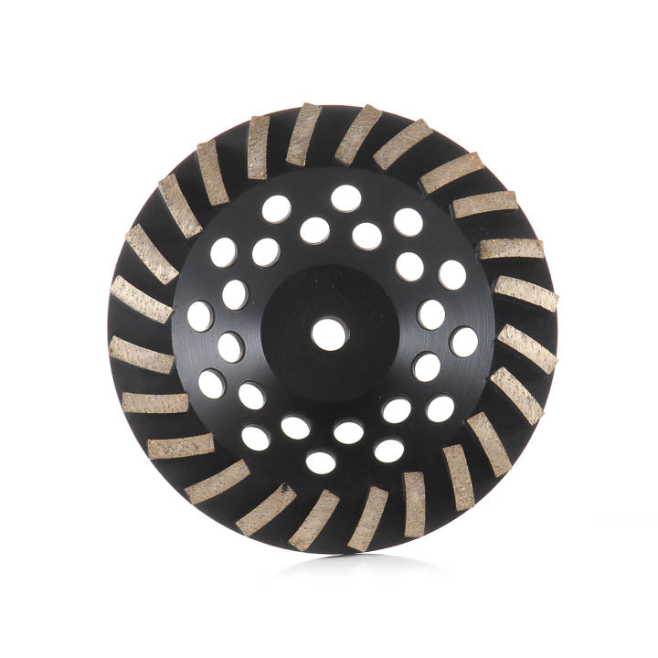 7-inch 24-segment soft bond diamond grinding cup wheel showing the front face and turbo segments