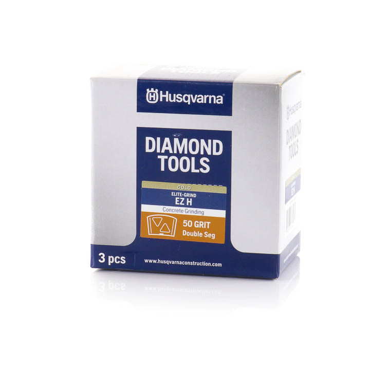 Husqvarna Elite Grind EZ-H 50 Grit Gold Double Triangle Segment 3-Piece Set retail box and packaging