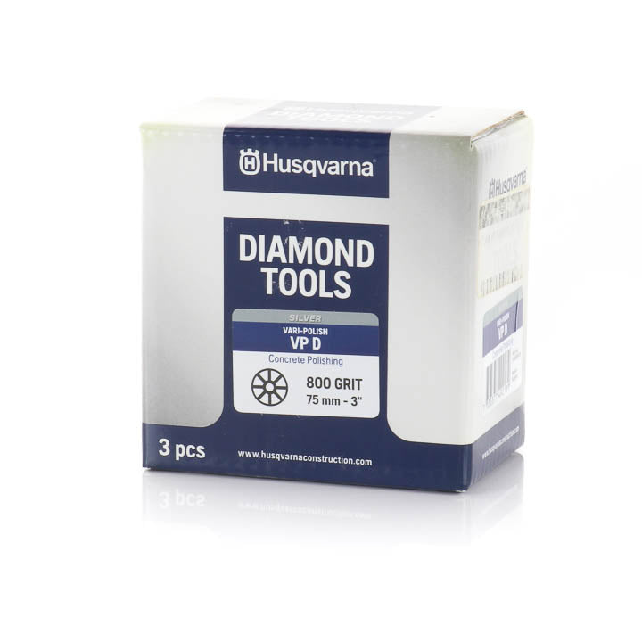 Retail and shipping box for Husqvarna diamond polishing tools featuring brand and product labeling.
