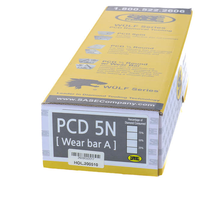 Yellow product packaging box for SASE Wulf Series PCD removal tooling, part number HOL.200510.