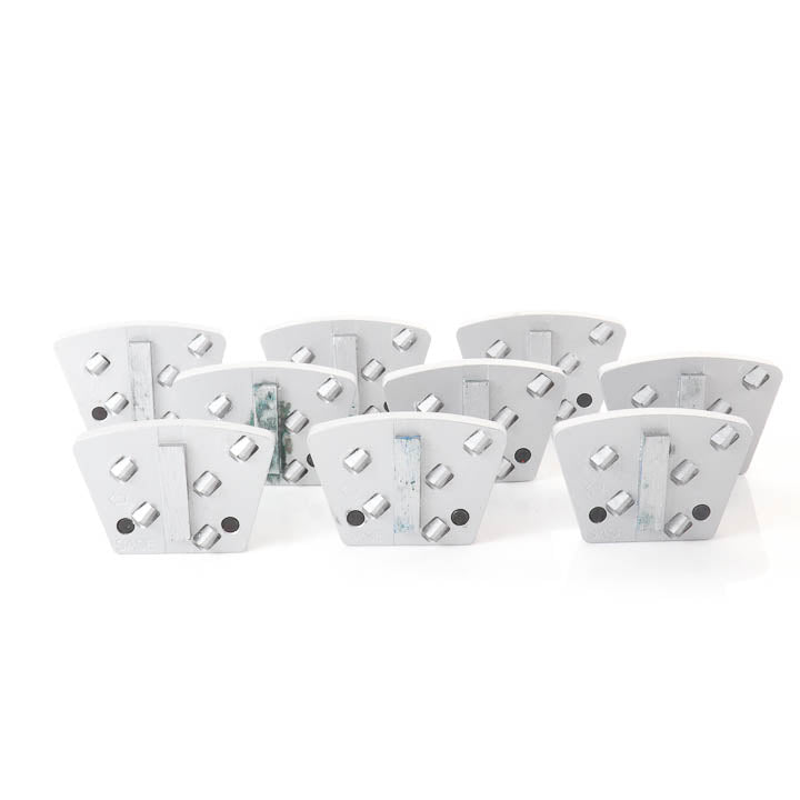 Complete set of 9 SASE Wulf Wear Bar 5N PCD B-Side concrete floor grinding tooling plates arranged on a white background.