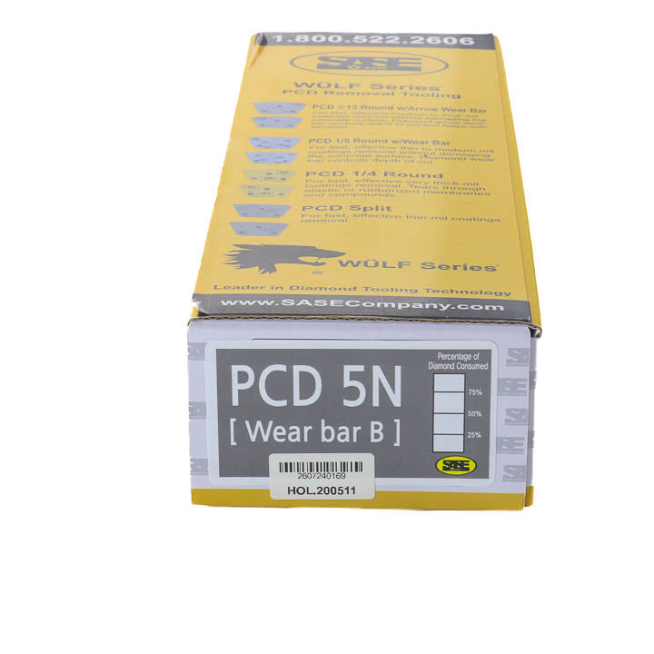 Yellow product packaging box for SASE Wulf Series PCD removal tooling, part number HOL.200511