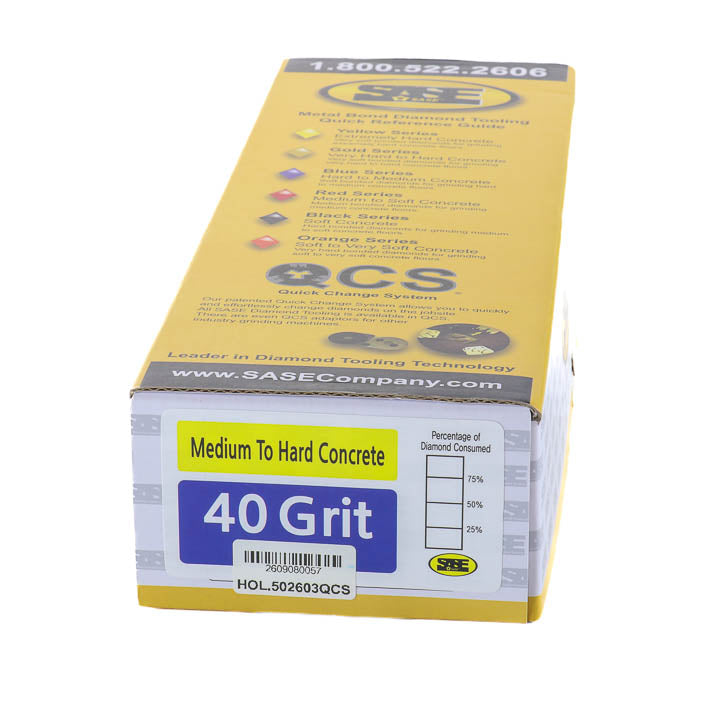 Yellow product packaging box for SASE Blue Series diamond tooling, 40 Grit