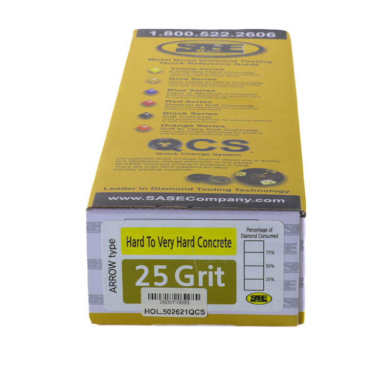 Yellow product packaging box for SASE Gold Series diamond tooling, 25VS grit.