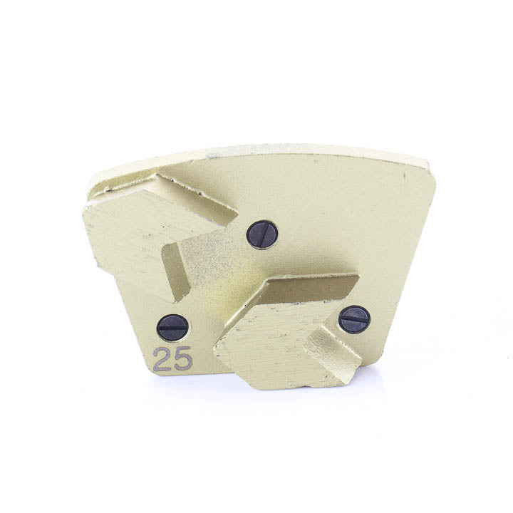Close-up view of a single SASE Double Arrow 25VS Gold Series trapezoid grinding plate.