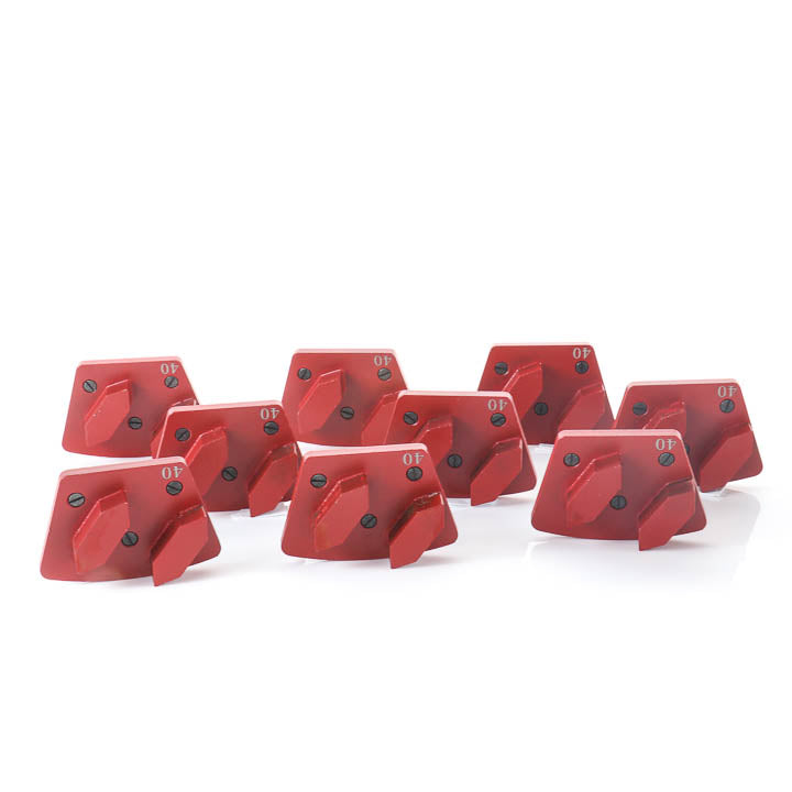 Complete set of 9 SASE Double Segment 40M Red Series concrete floor grinding tooling plates arranged on a white background.