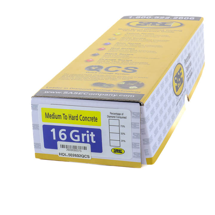 Yellow product packaging box for SASE Blue Series diamond tooling, 16 grit.