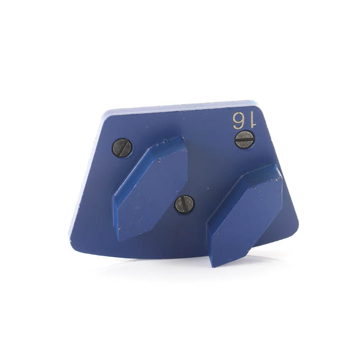Close-up view of a single SASE Double Segment 16S Blue Series trapezoid grinding plate.