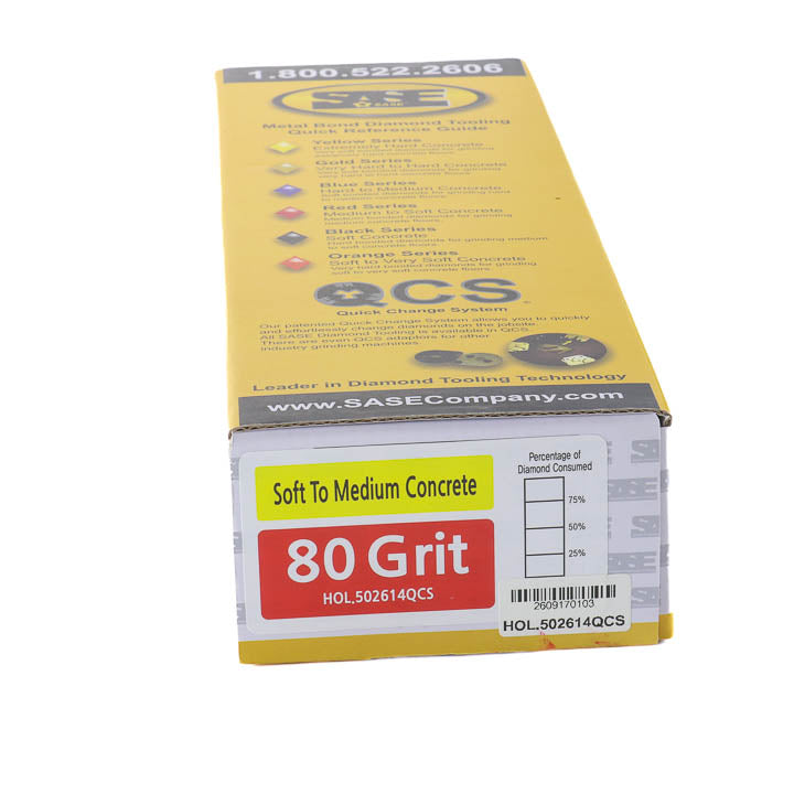 Yellow product packaging box for SASE Red Series diamond tooling, 80 grit, part number HOL.502614QCS.