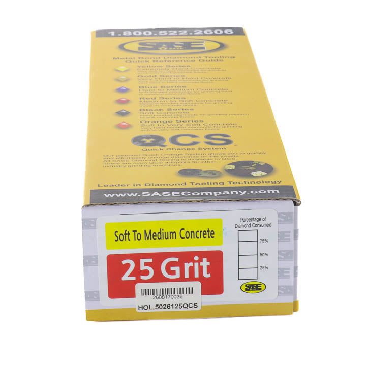 Yellow product packaging box for SASE Red Series diamond tooling, 25 grit.
