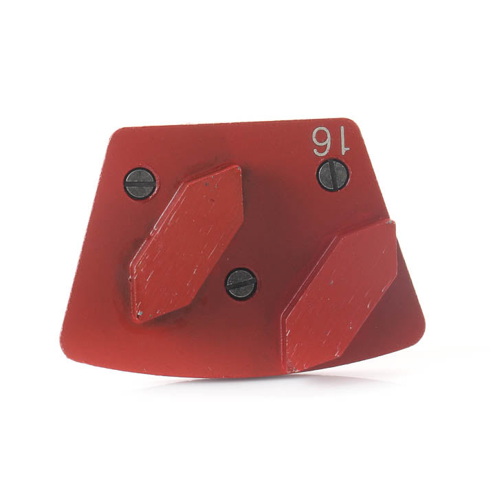 Close-up view of a single SASE Double Segment 16M Red Series trapezoid grinding plate.