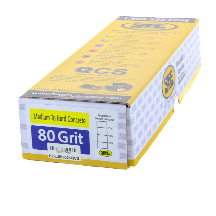 Yellow product packaging box for SASE Blue Series diamond tooling, 80 grit.