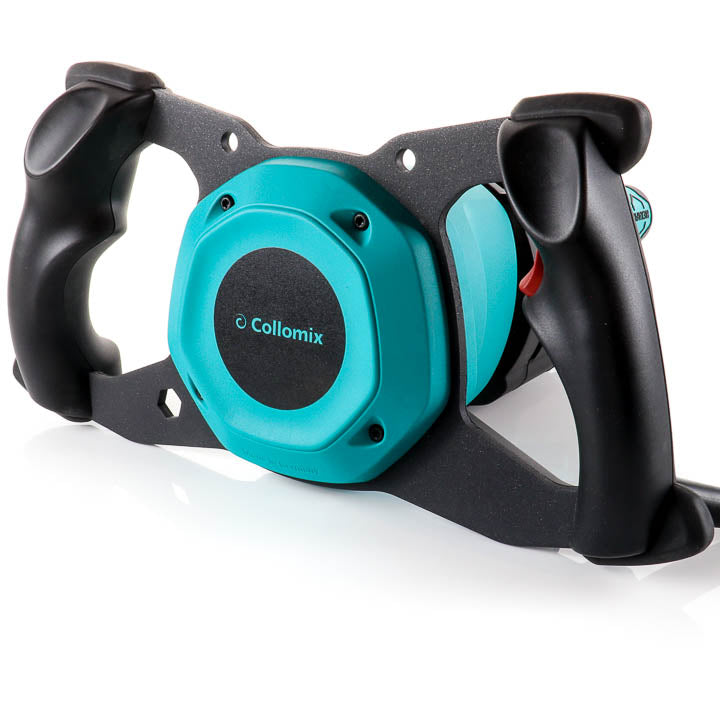 Close-up product view of the Collomixer XQ1 control area and handle grips.