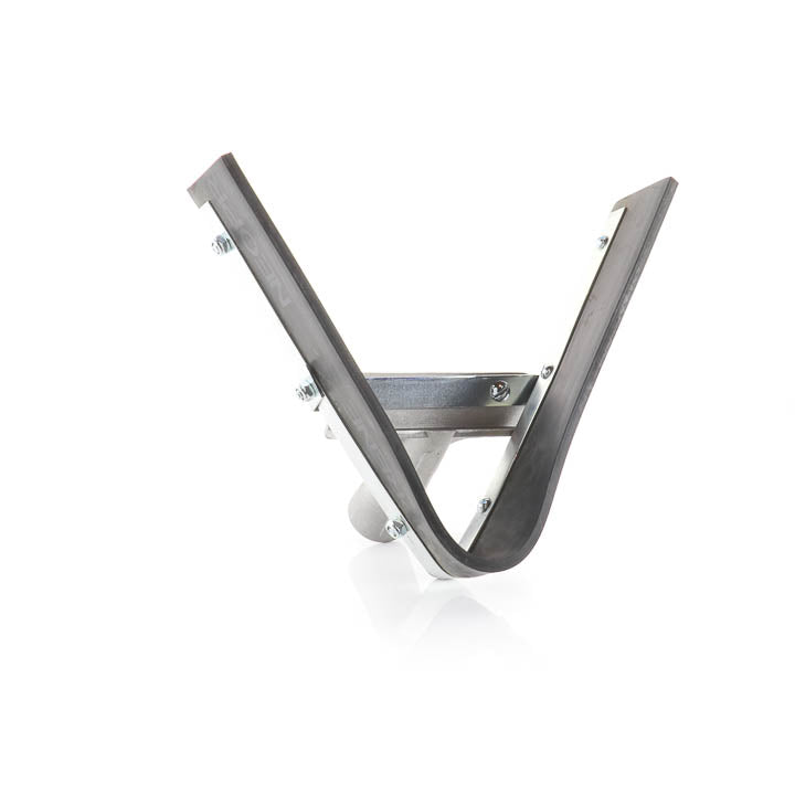 A 70-degree V-shaped push/pull crack filler squeegee featuring a 2-inch black neoprene blade, metal housing, and a tapered handle socket against a clean white background.