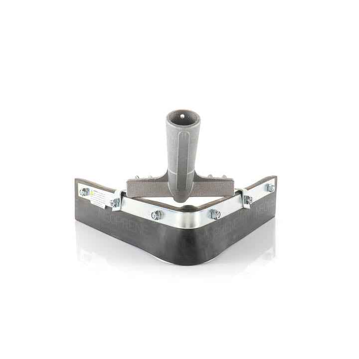 A 70-degree V-shaped push/pull crack filler squeegee featuring a 2-inch black neoprene blade, metal housing, and a tapered handle socket against a clean white background.