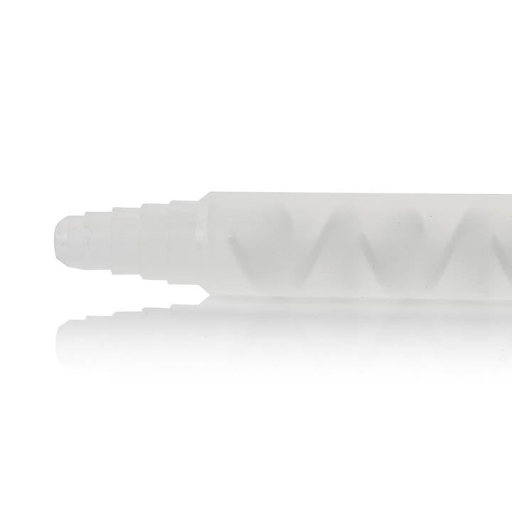A transparent 14-inch static mixing nozzle featuring internal spiral elements and a tapered tip against a clean white background.