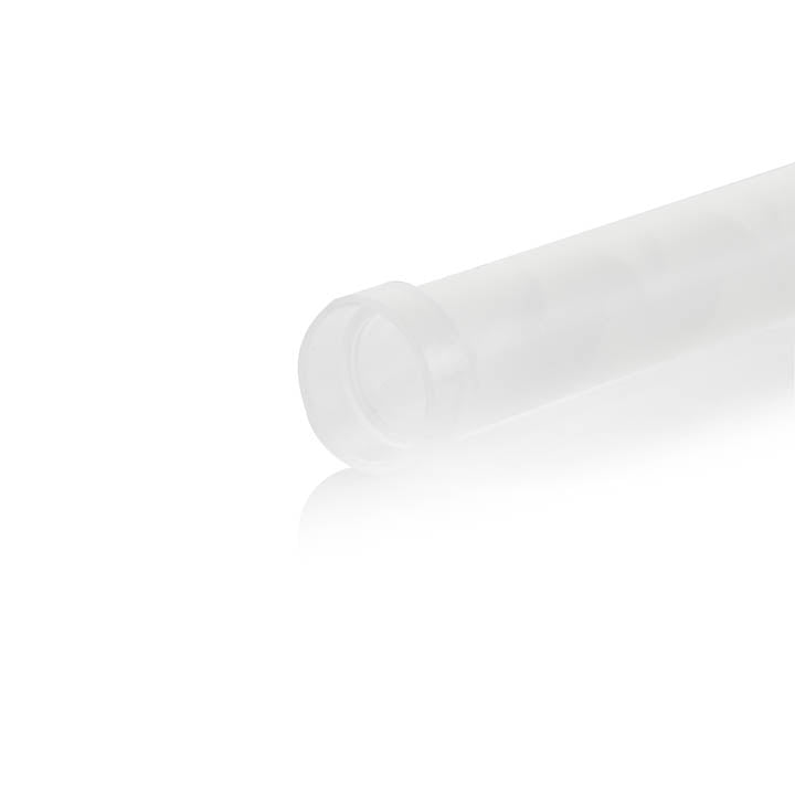 A transparent 14-inch static mixing nozzle featuring internal spiral elements and a tapered tip against a clean white background.